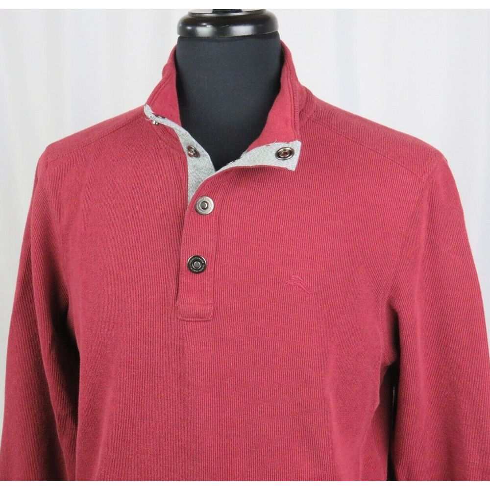 Men's‎ Tommy Bahama Cotton Blend Knit Red Collared Snap Sweater Medium